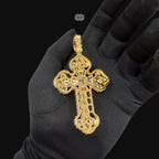 Large Baguette Cross Pendant | 14K Gold Plated Iced Out CZ Hip Hop Necklace with Free Rope Chain