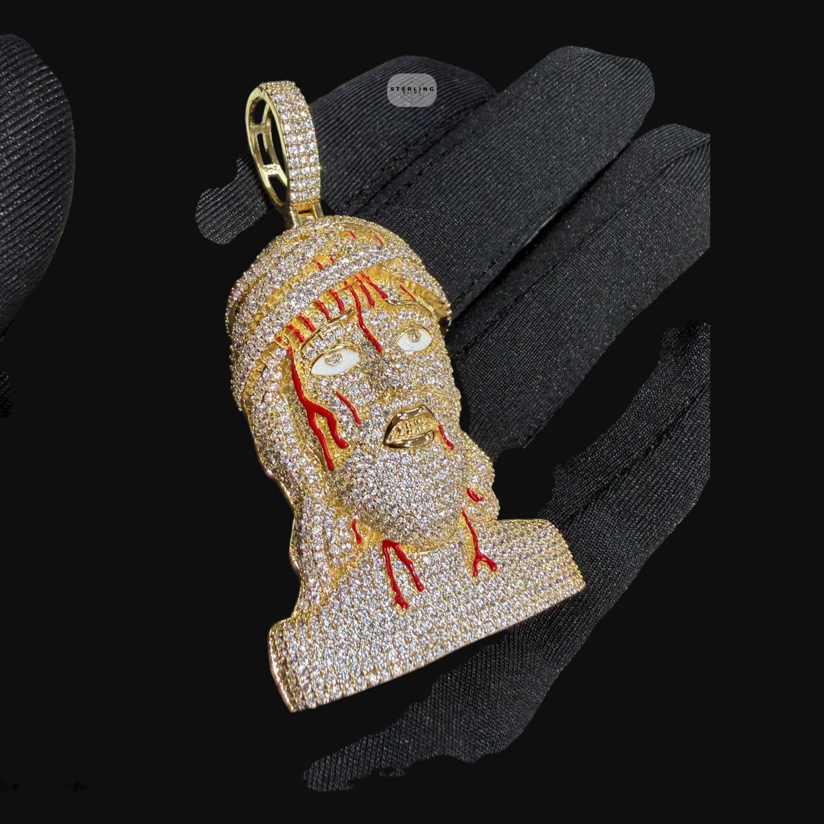 Iced Out Jesus Head Pendant | 14K Gold Plated Hip Hop Religious Necklace w/ Free Rope Chain