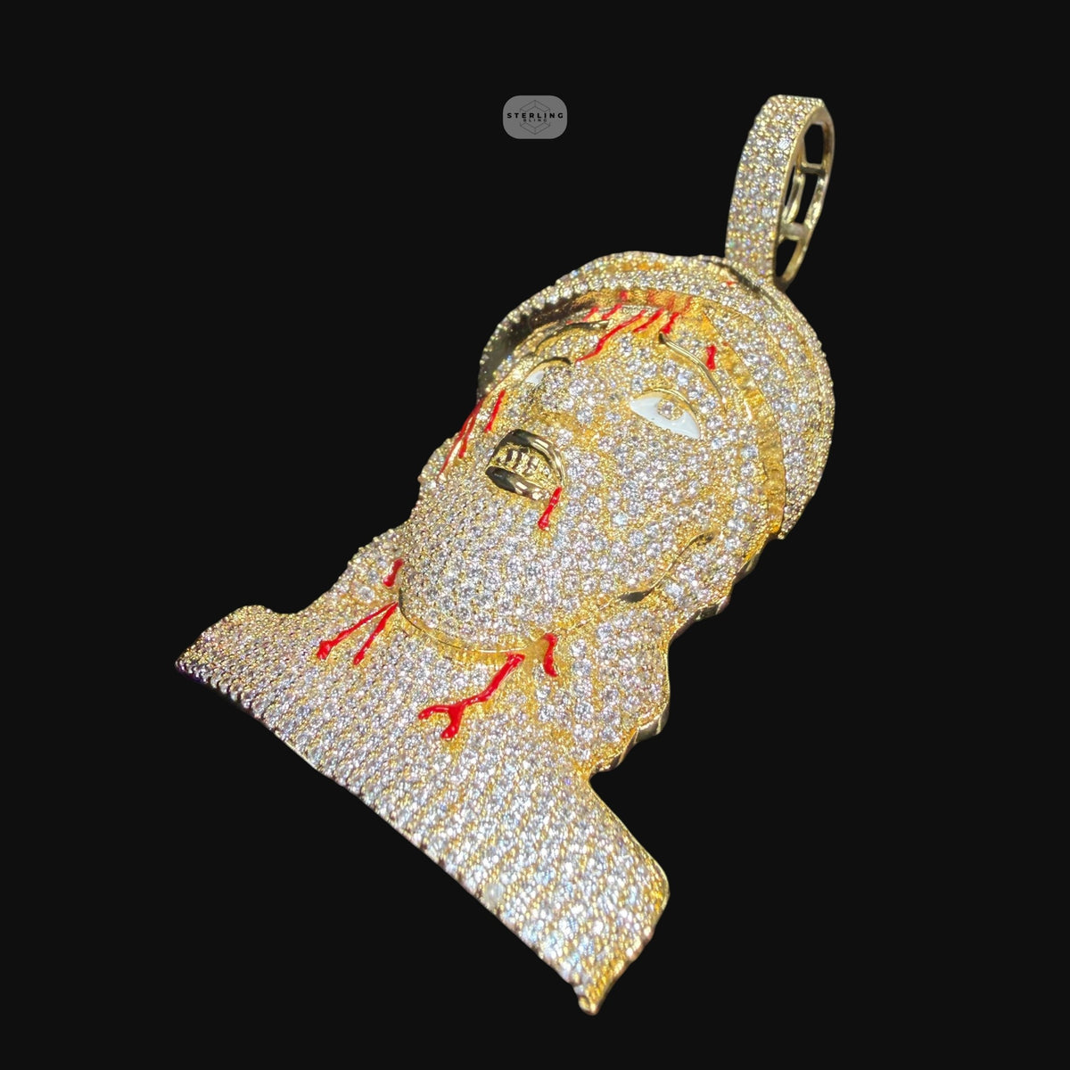 Iced Out Jesus Head Pendant | 14K Gold Plated Hip Hop Religious Necklace w/ Free Rope Chain