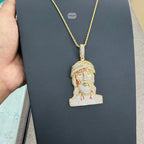 Iced Out Jesus Head Pendant | 14K Gold Plated Hip Hop Religious Necklace w/ Free Rope Chain
