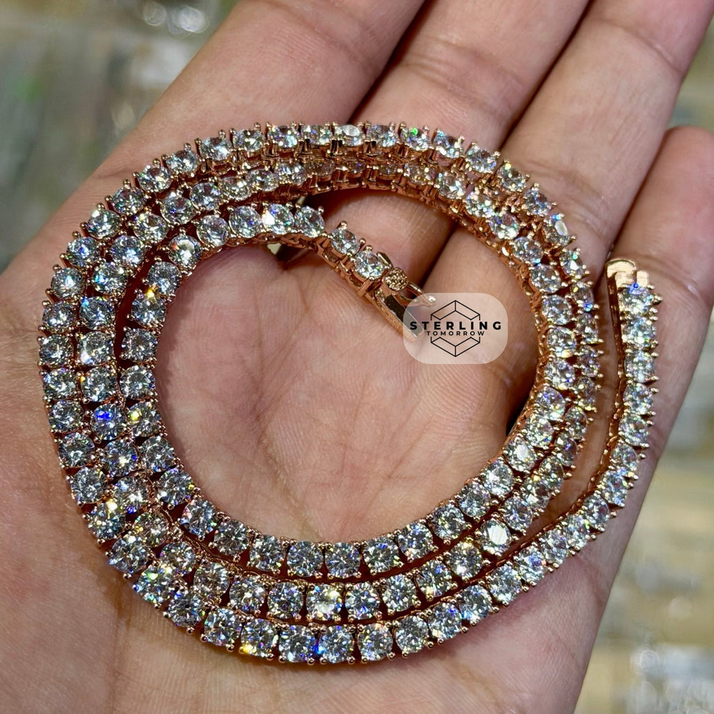 4mm 14k Rose Gold Finish CZ Tennis Chain