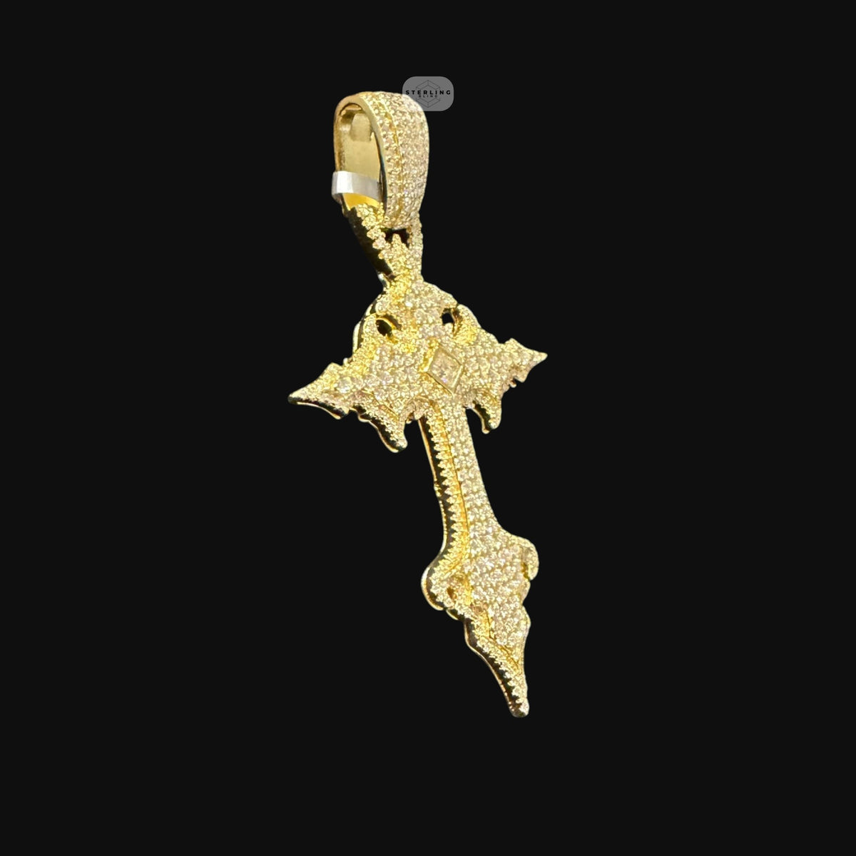 Moissanite Gold Gothic Cross Pendant, Iced Out 925 Silver Hip Hop Necklace, GRA Certified w 24" Chain