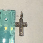 3D Cross 14k White Gold Plated Iced CZ Pendant + Steel Rope Chain