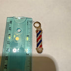 Barber Pole 14k Gold Plated Iced CZ Pendant + Steel Rope Chain
