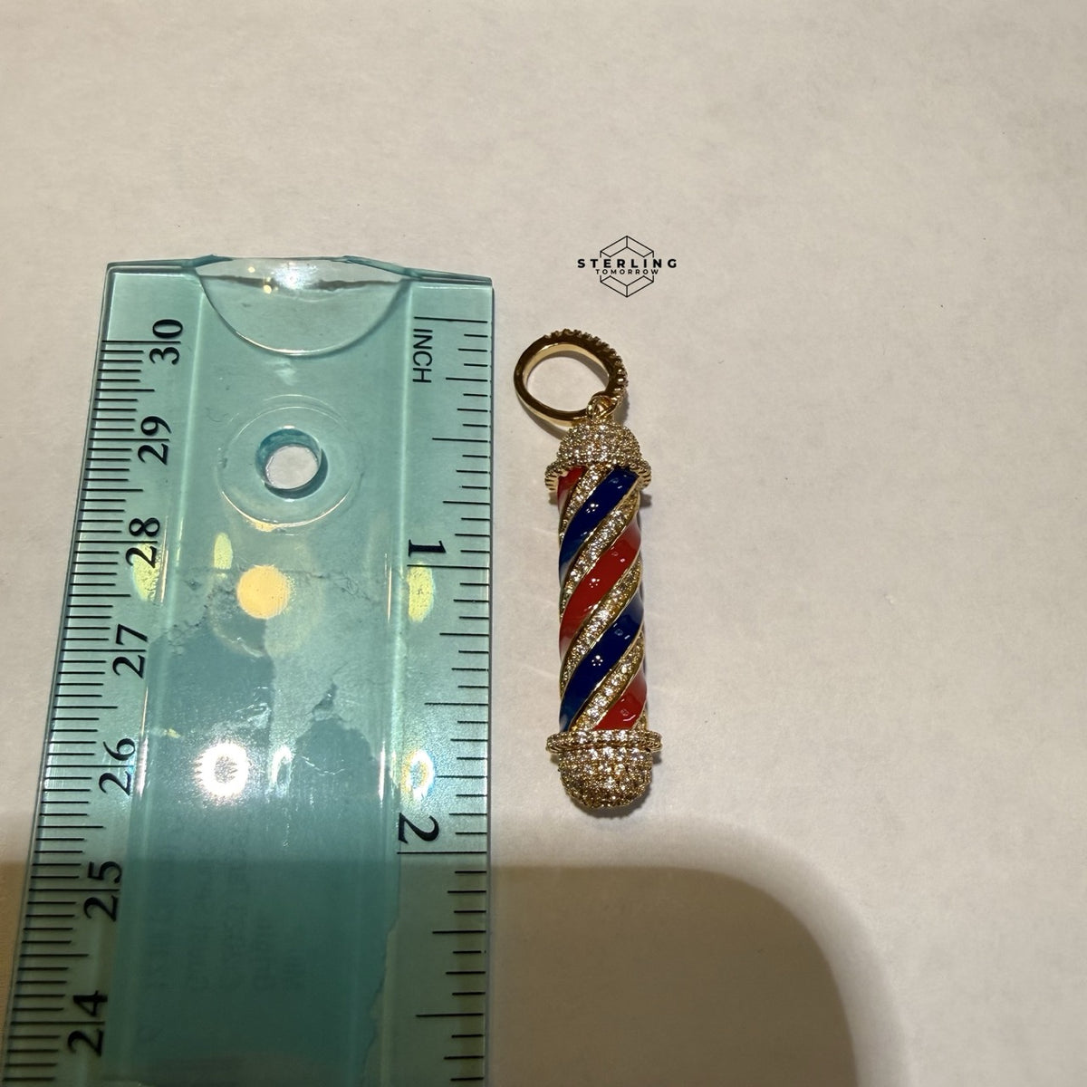 Moissanite Barber Pole Pendant + Steel Rope Chain