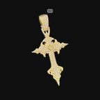 Moissanite Gold Gothic Cross Pendant, Iced Out 925 Silver Hip Hop Necklace, GRA Certified w 24" Chain