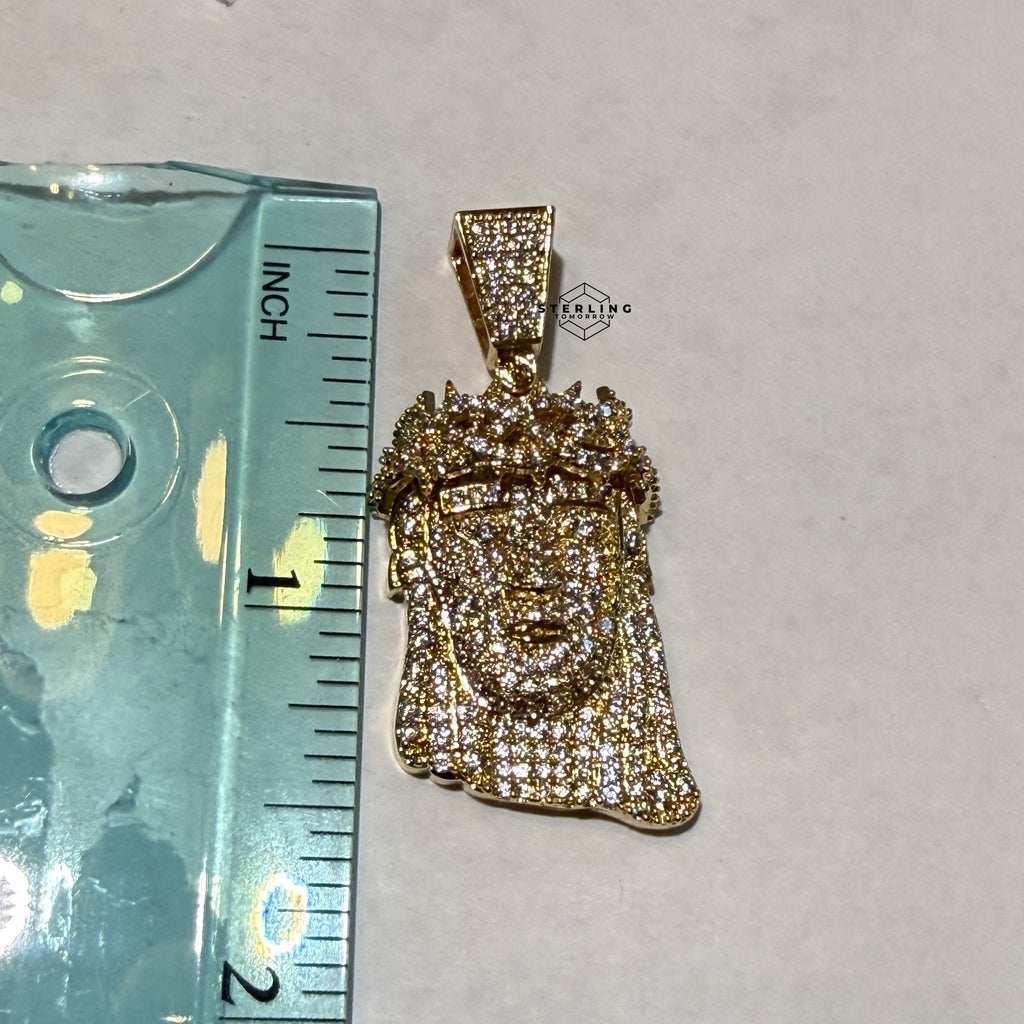 Moissanite Small Jesus Head Gold Tone