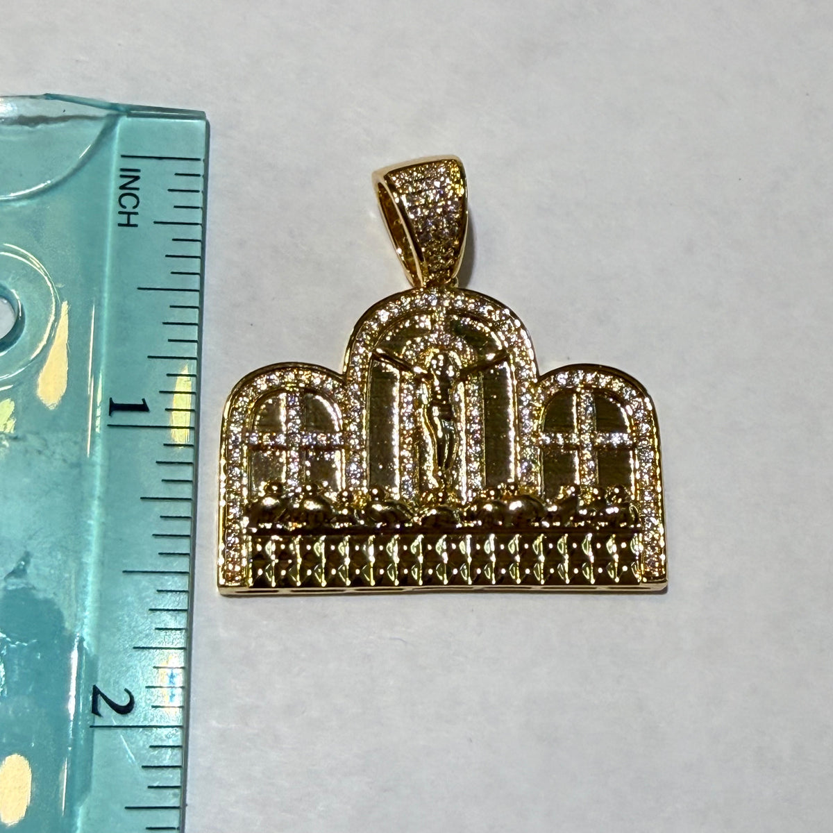 Last Supper Iced Pendant 14k Gold Plated + Steel Rope Chain