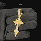 Moissanite Gold Gothic Cross Pendant, Iced Out 925 Silver Hip Hop Necklace, GRA Certified w 24" Chain