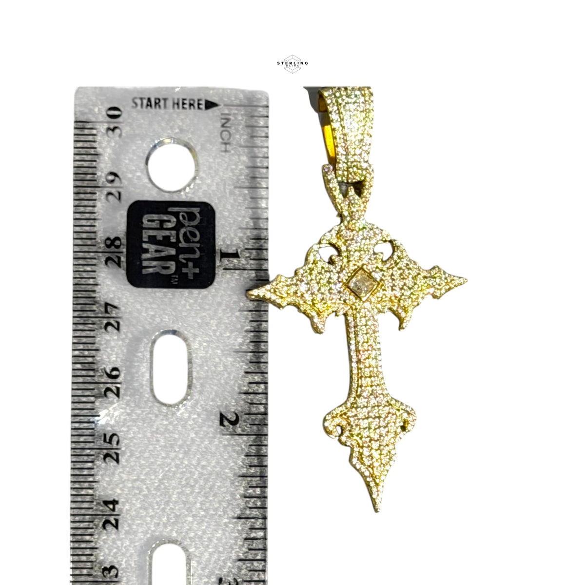 Moissanite Gold Gothic Cross Pendant, Iced Out 925 Silver Hip Hop Necklace, GRA Certified w 24" Chain