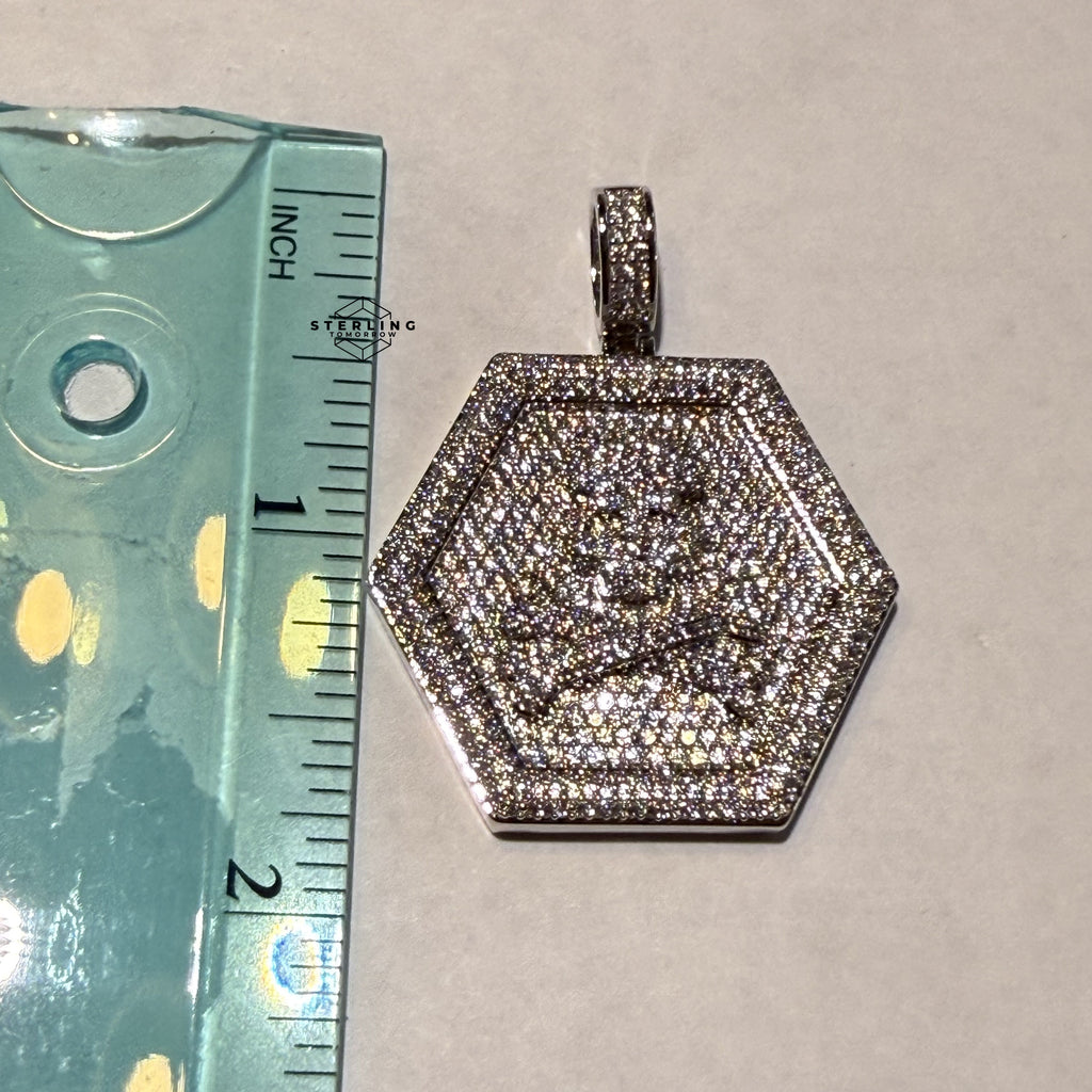 Skull 14k White Gold Plated Iced CZ Pendant + Steel Rope Chain