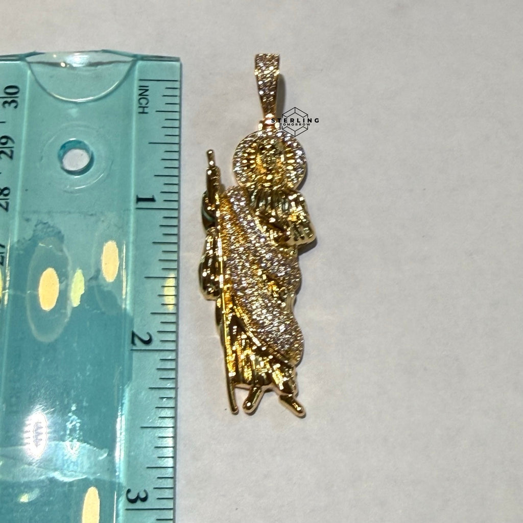 St. Jude Religious Gold Tone Pendant + Steel Rope Chain