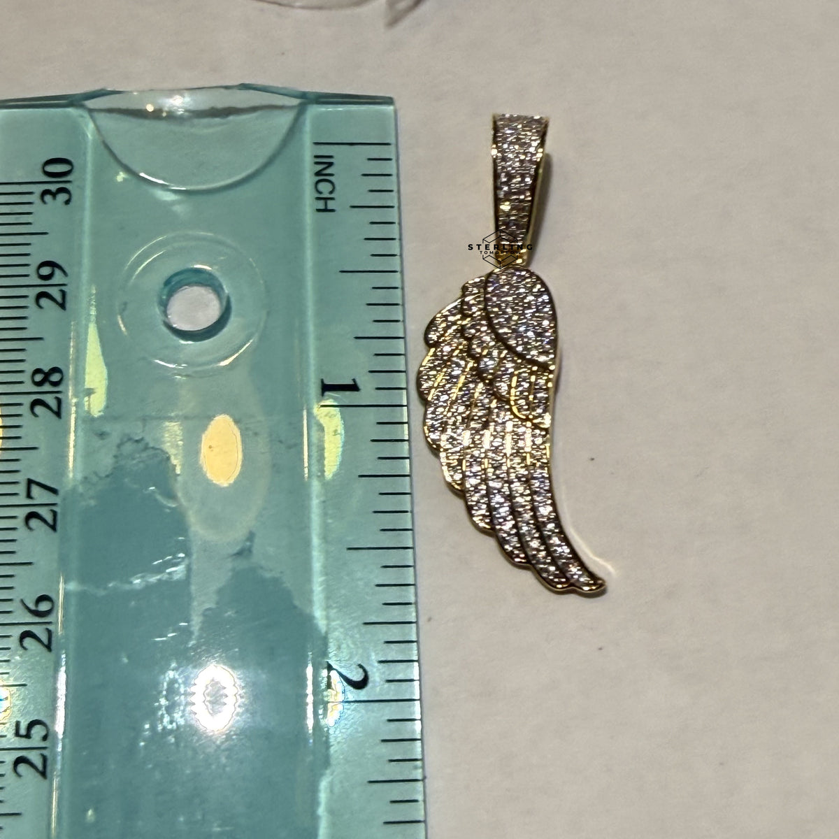 Angel Wing 14k Gold Plated Iced CZ Pendant + Free Steel Rope Chain