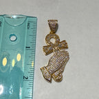 14K Gold Iced Out Praying Hands Ankh Pendant | CZ Diamond Hip Hop Religious Necklace with Free Chain