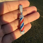 Moissanite Barber Pole Pendant + Steel Rope Chain