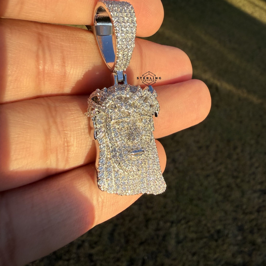 Moissanite Small Jesus Head + Steel Rope Chain