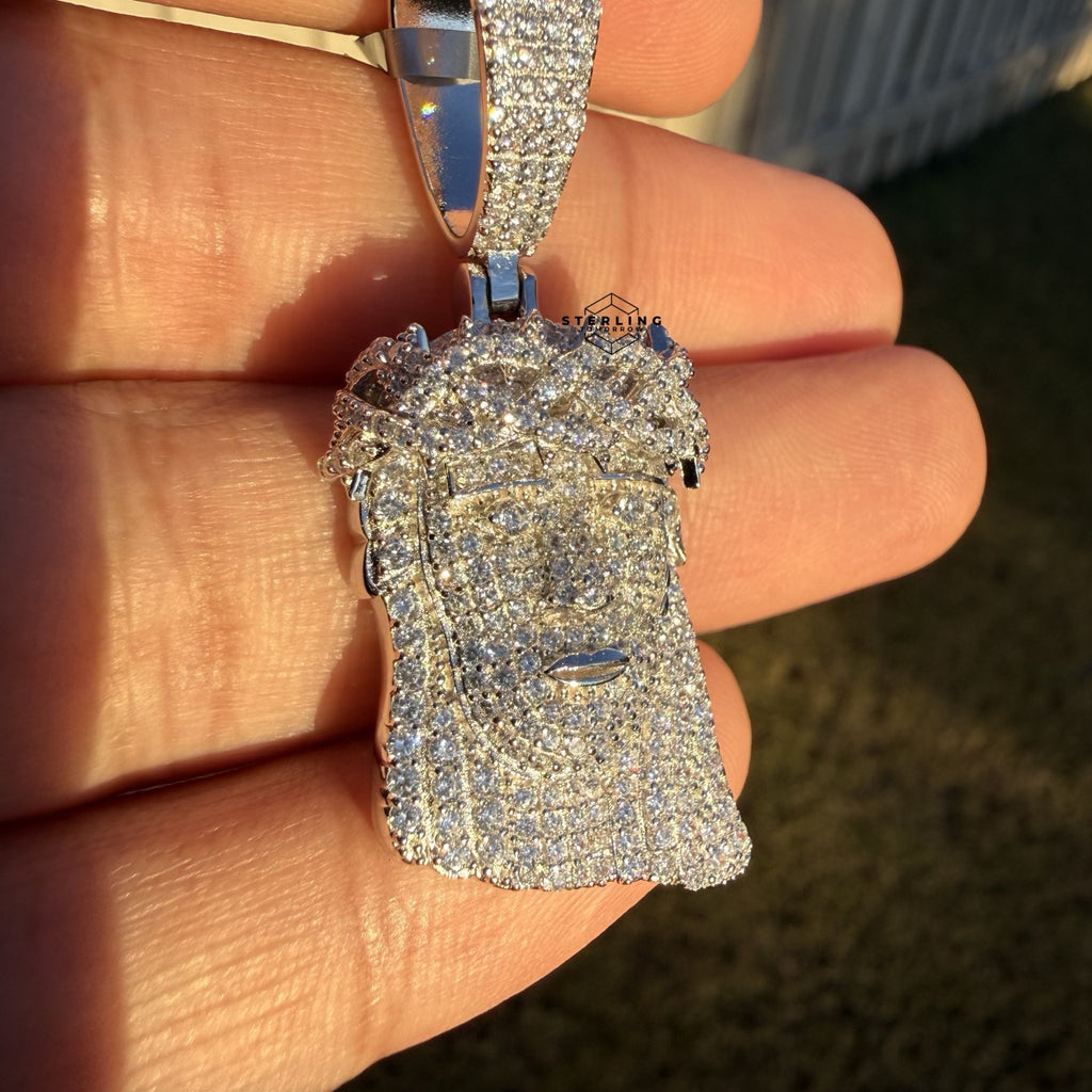 Moissanite Small Jesus Head + Steel Rope Chain