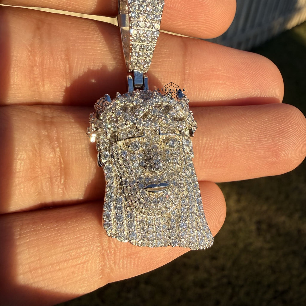 Moissanite Small Jesus Head + Steel Rope Chain