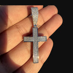 Moissanite Iced Cross Pendant + Steel Rope Chain