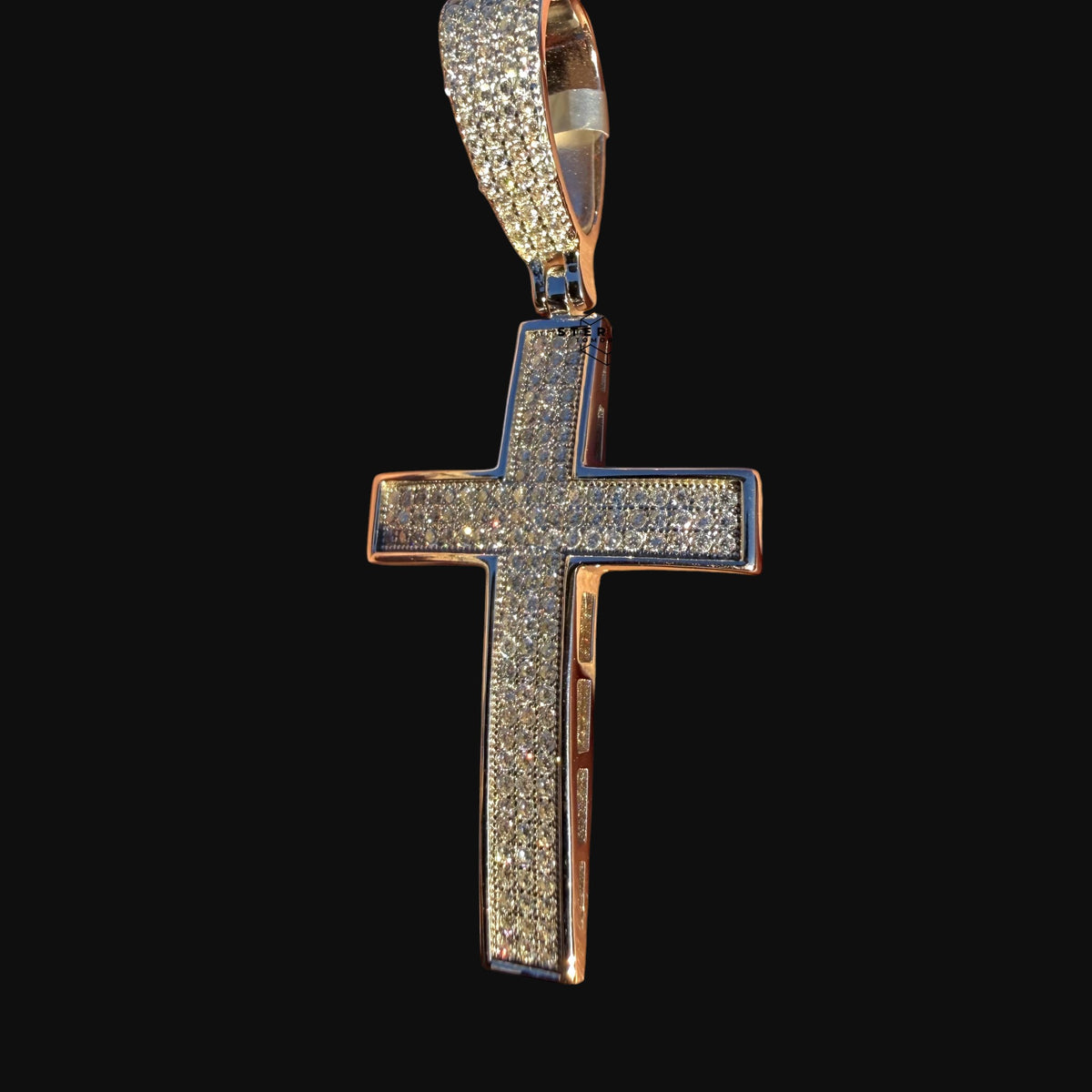 Moissanite Iced Cross Pendant + Steel Rope Chain