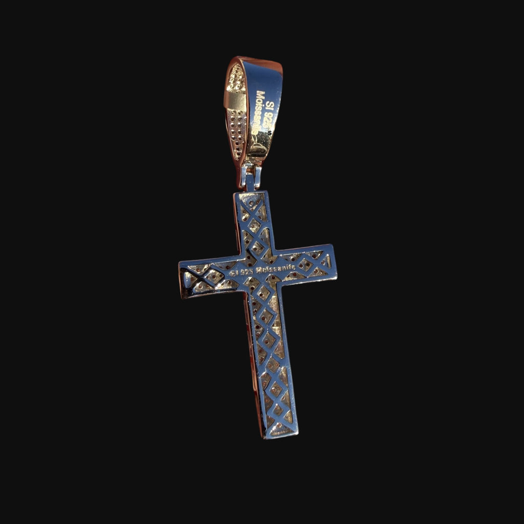 Moissanite Iced Cross Pendant + Steel Rope Chain