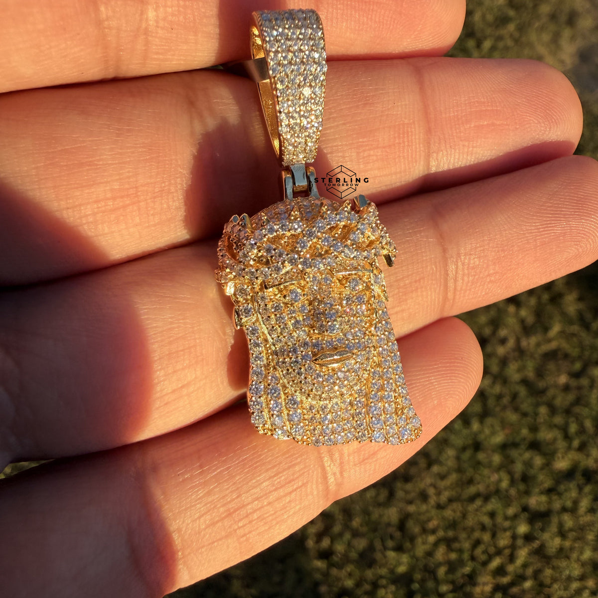 Moissanite Small Jesus Head Gold Tone