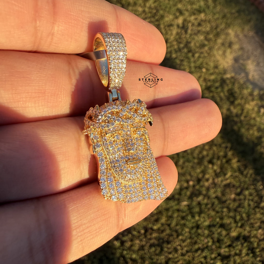 Moissanite Small Jesus Head Gold Tone