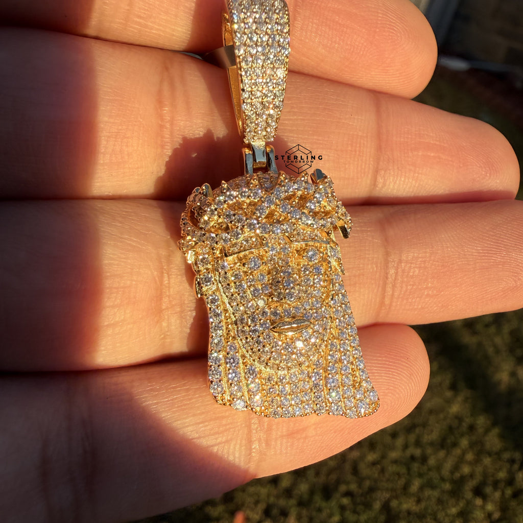 Moissanite Small Jesus Head Gold Tone