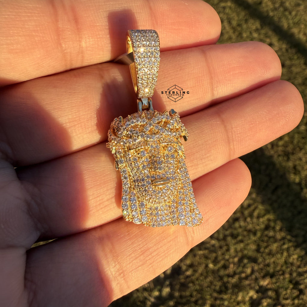 Moissanite Small Jesus Head Gold Tone