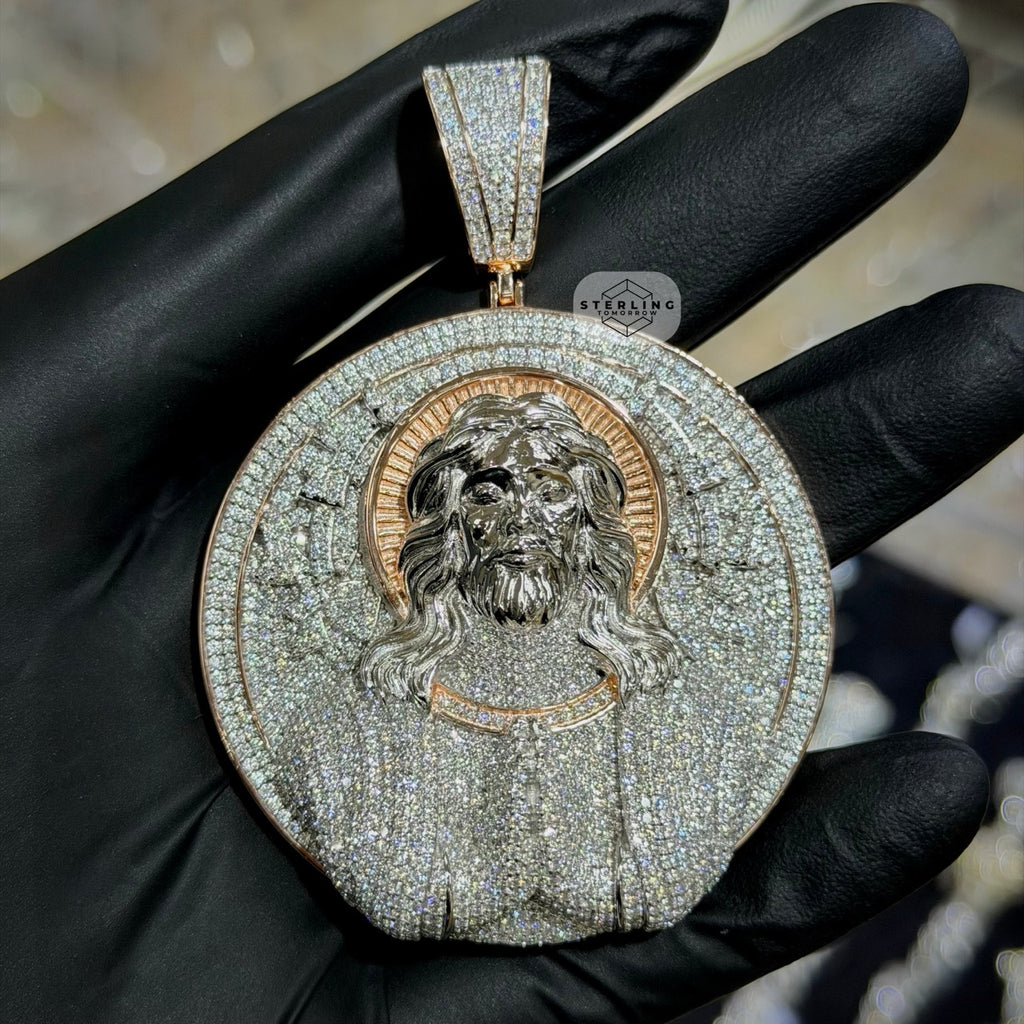 Moissanite Rose Jesus Medallion Pendant