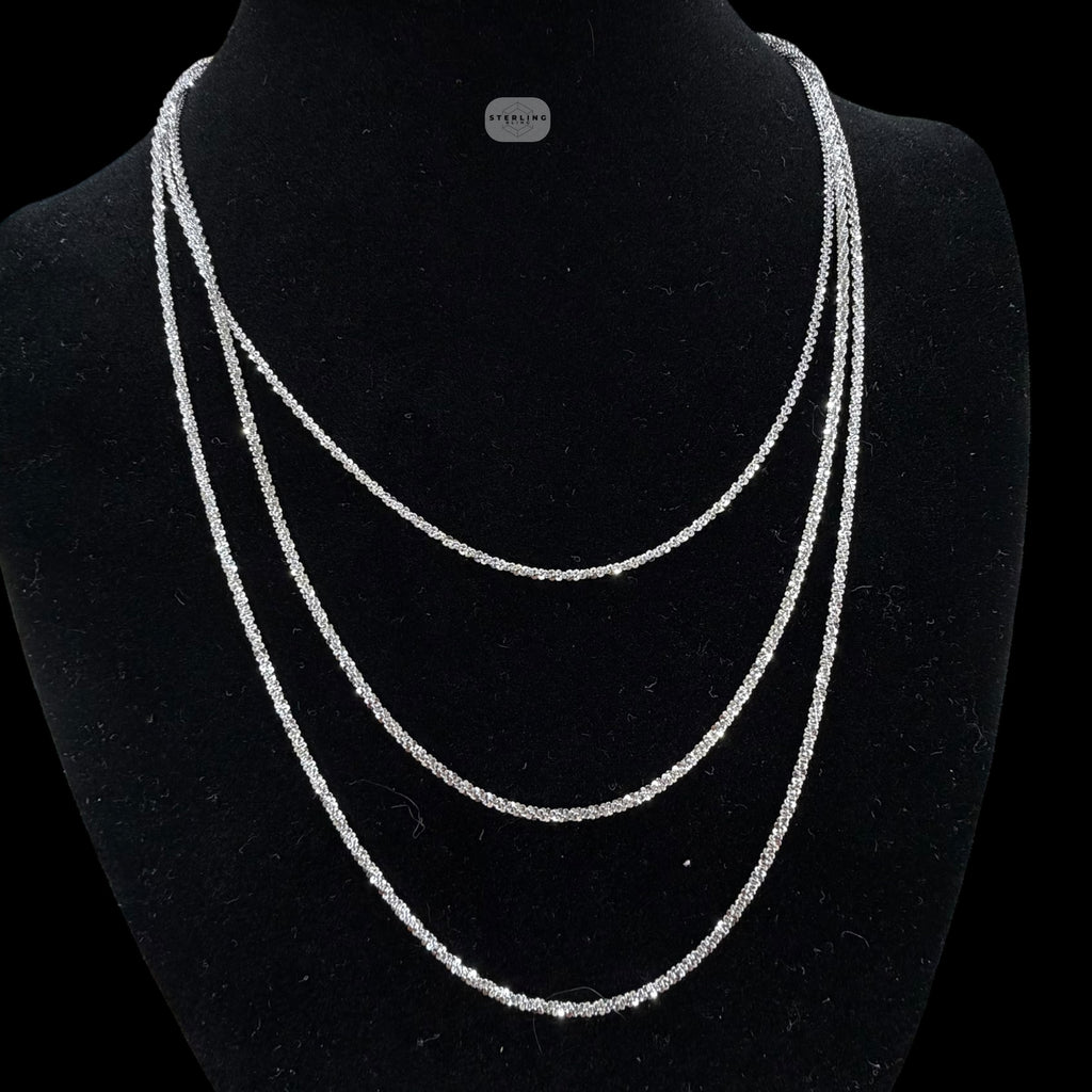 2mm Criss Cross Popcorn Chain, Margarita Rope Chain, 925 Sterling Silver Bracelet Anklet Necklace, Rhodium, Made in Italy