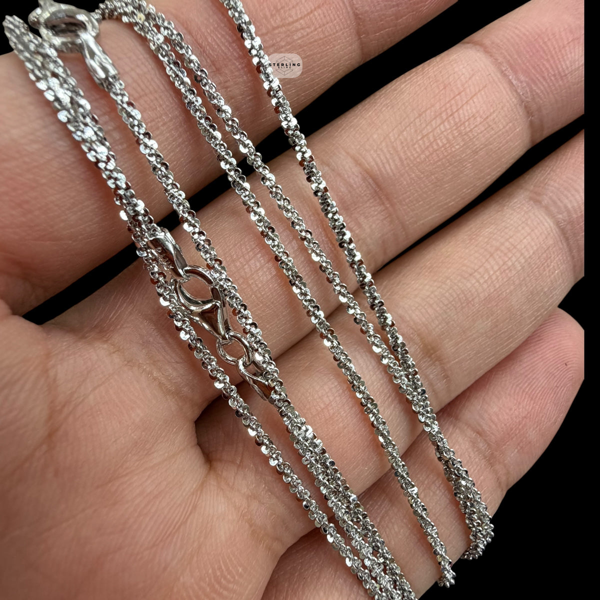 2mm Criss Cross Popcorn Chain, Margarita Rope Chain, 925 Sterling Silver Bracelet Anklet Necklace, Rhodium, Made in Italy