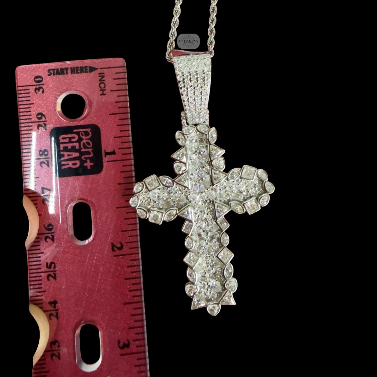 Moissanite Multi Cut Cross Pendant, 925 Silver Iced Out Hip Hop Necklace