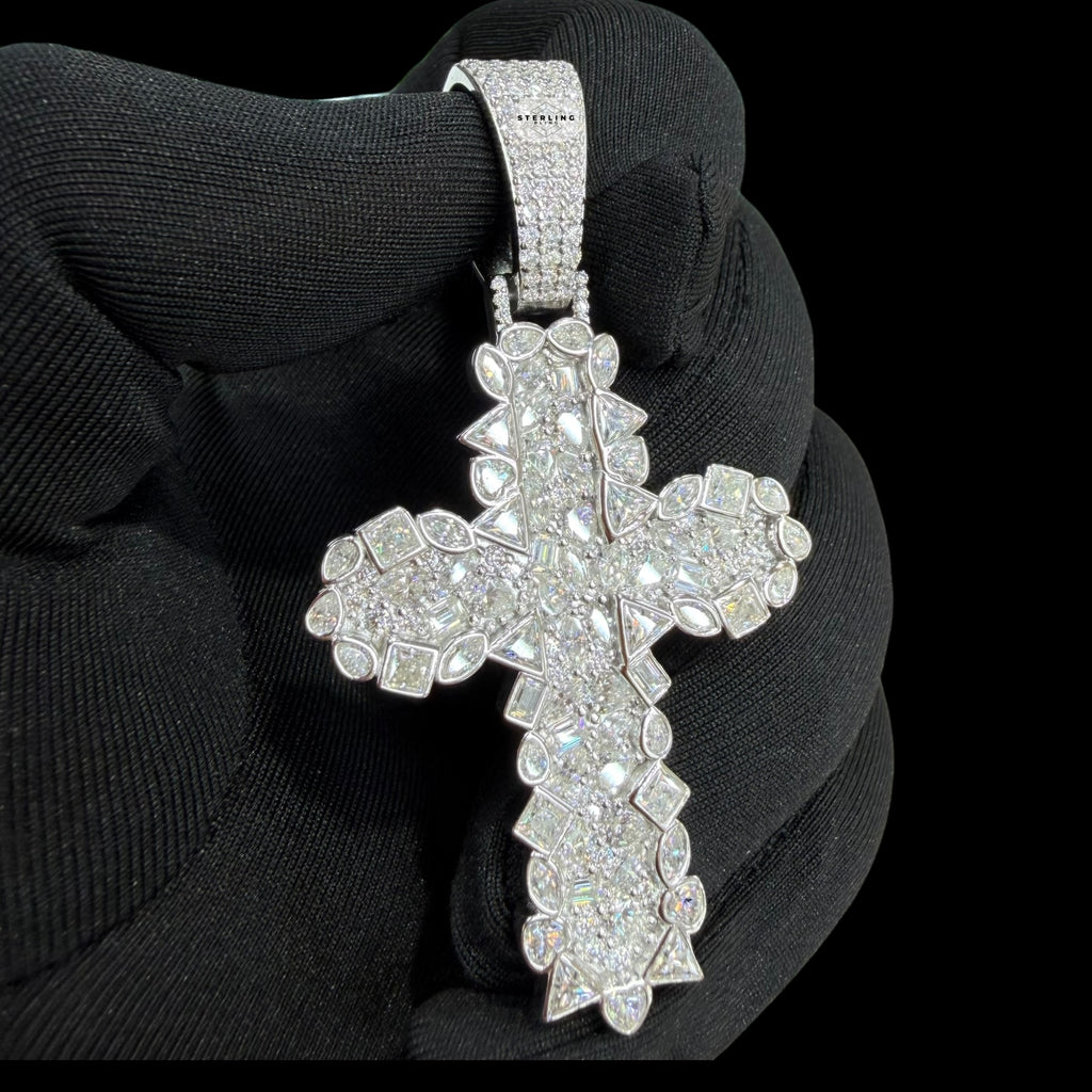 Moissanite Multi Cut Cross Pendant, 925 Silver Iced Out Hip Hop Necklace