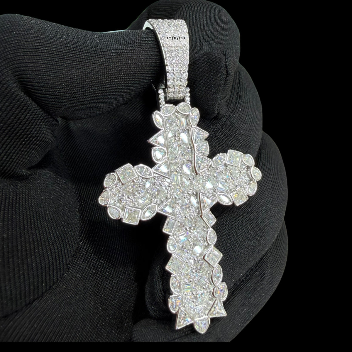 Moissanite Multi Cut Cross Pendant, 925 Silver Iced Out Hip Hop Necklace