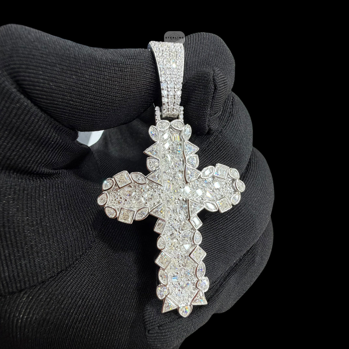 Moissanite Multi Cut Cross Pendant, 925 Silver Iced Out Hip Hop Necklace