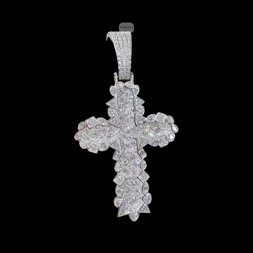 Moissanite Multi Cut Cross Pendant, 925 Silver Iced Out Hip Hop Necklace