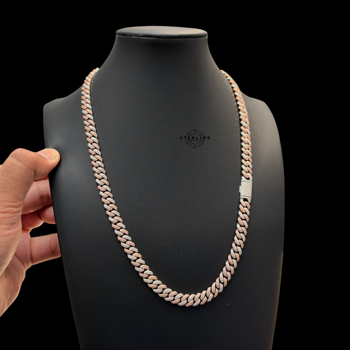 8mm Moissanite Miami Cuban Link Chain 925 / Rose Gold Two Tone