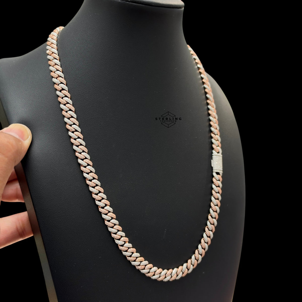 8mm Moissanite Miami Cuban Link Chain 925 / Rose Gold Two Tone