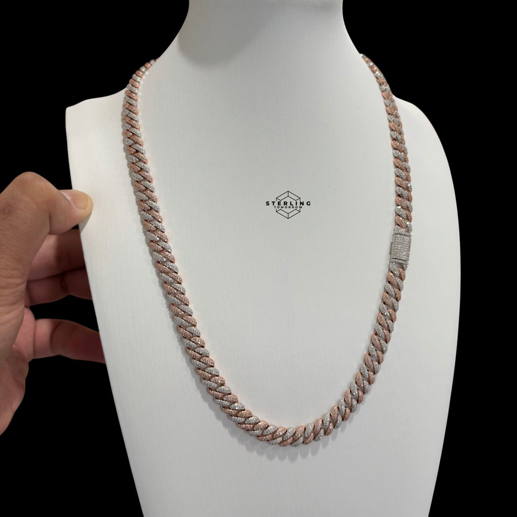 8mm Moissanite Miami Cuban Link Chain 925 / Rose Gold Two Tone