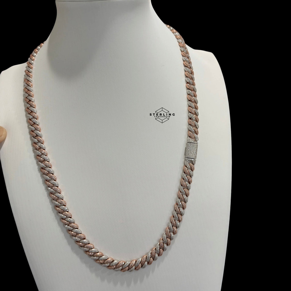8mm Moissanite Miami Cuban Link Chain 925 / Rose Gold Two Tone