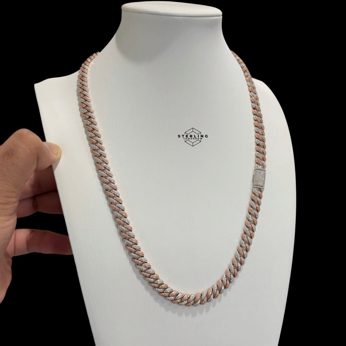 8mm Moissanite Miami Cuban Link Chain 925 / Rose Gold Two Tone