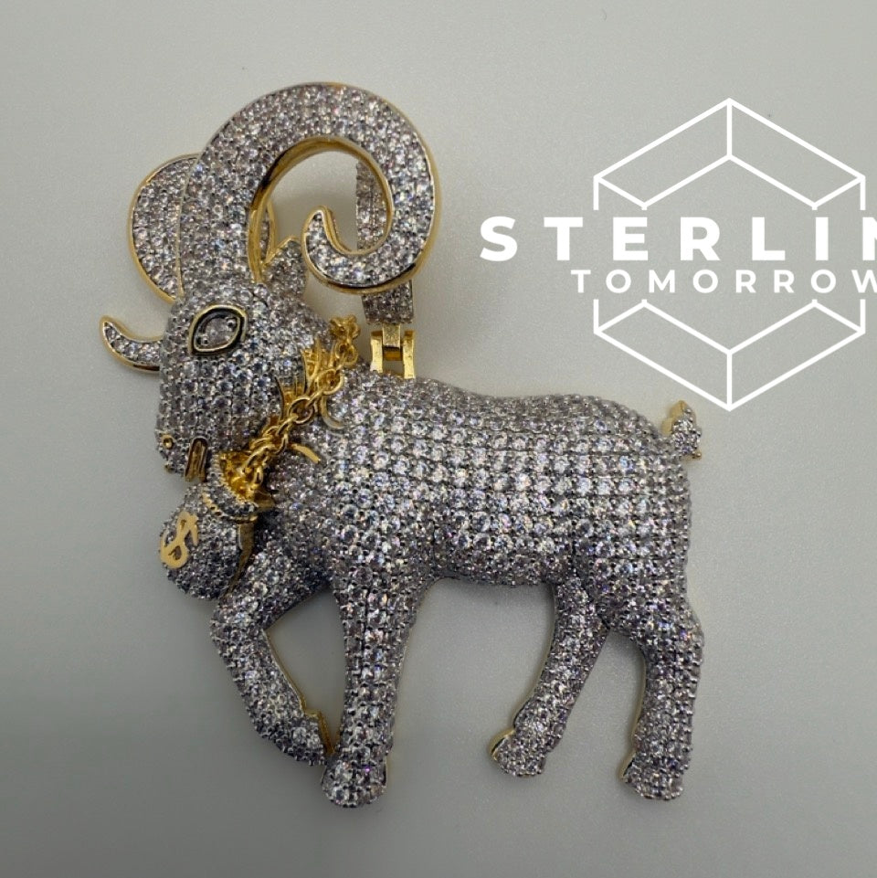 Goat Ram Money Bag Iced Out Bling Pendant