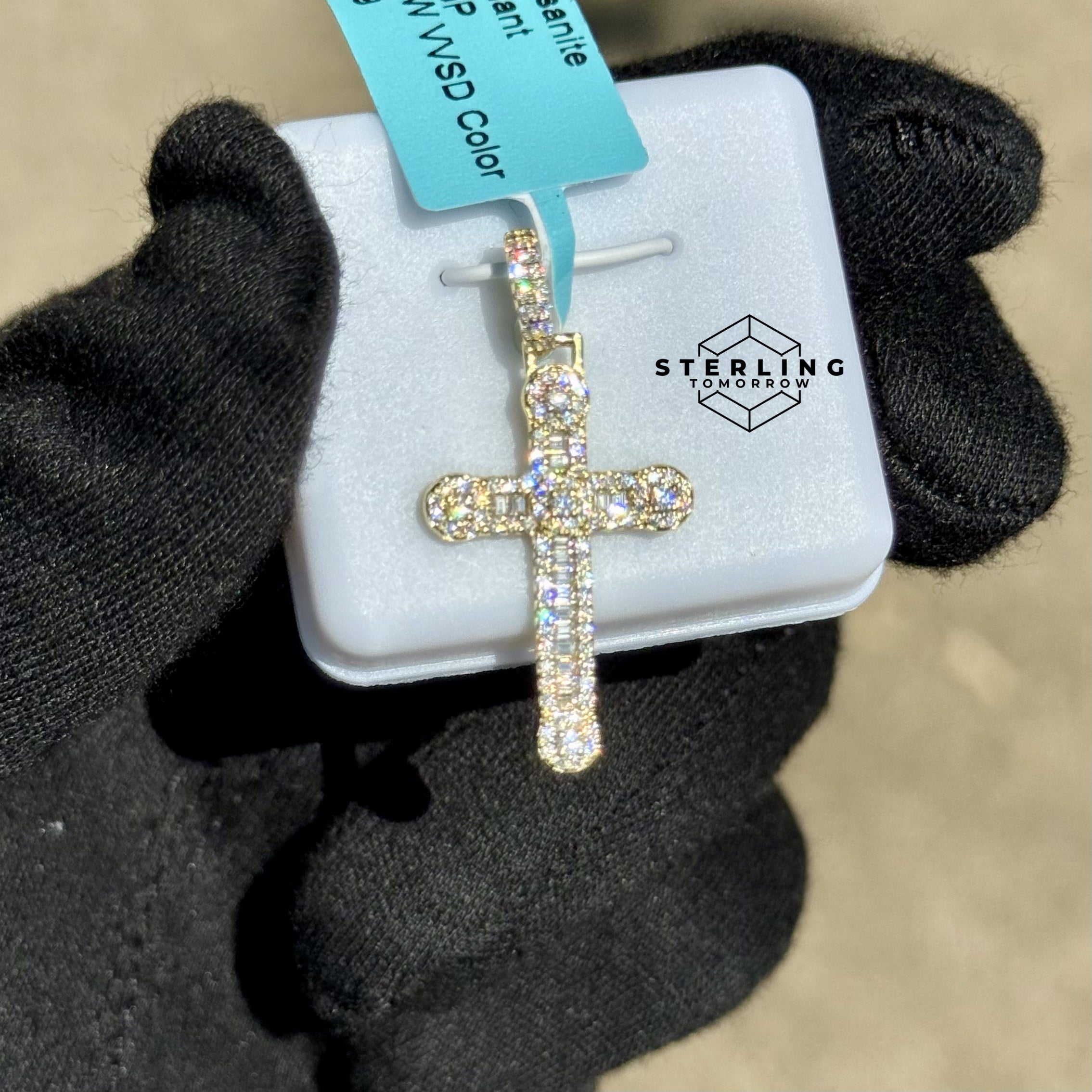 Cross Moissanite Iced Out Gold Tone Pendant