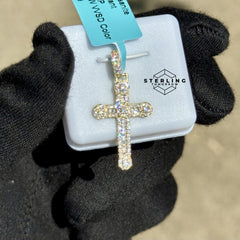 Cross Moissanite Iced Out Gold Tone Pendant