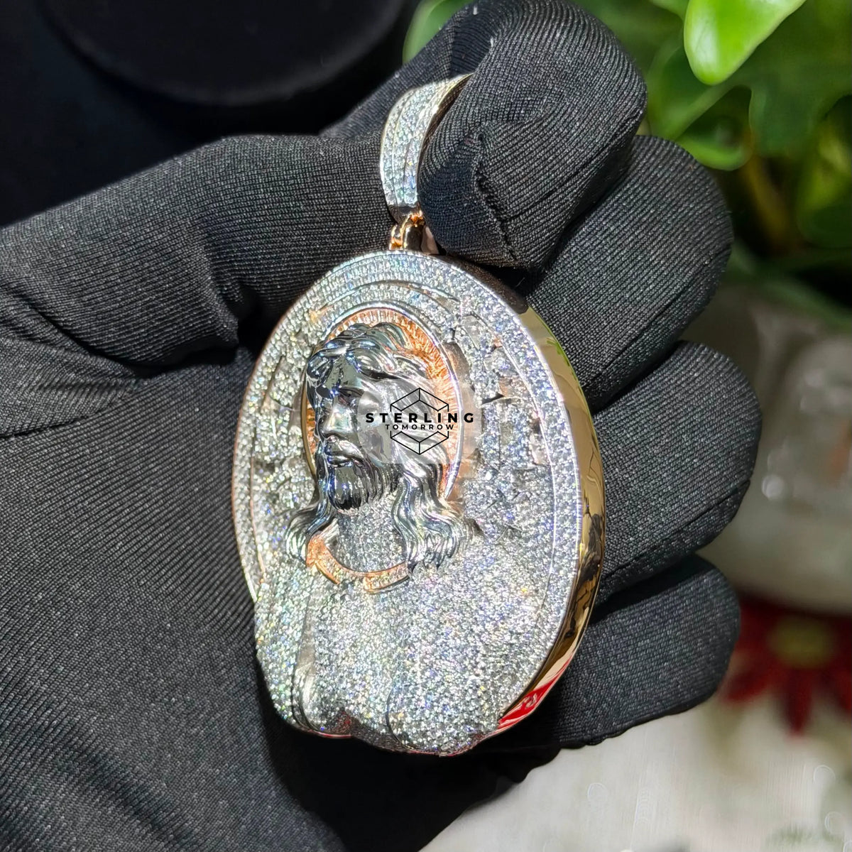 Moissanite Rose Jesus Medallion Pendant