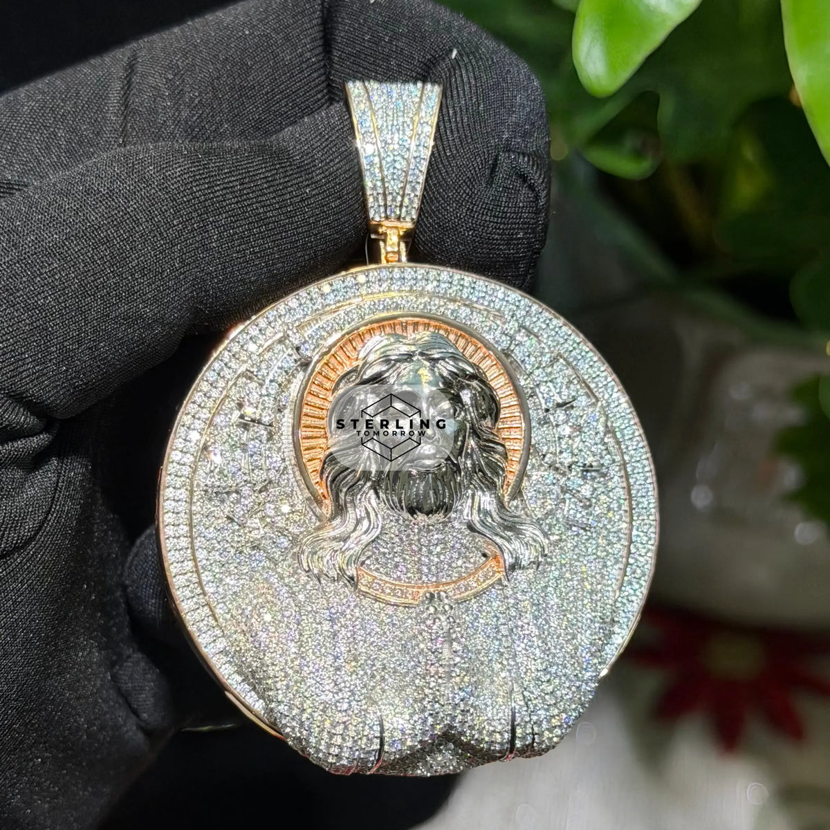 Moissanite Rose Jesus Medallion Pendant