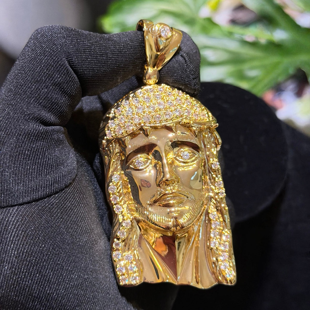 Large Gold Iced Out Jesus Pendant 14k Gold Plated + Steel Rope Chain