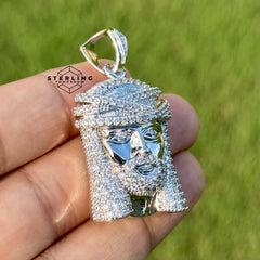 Small Jesus Head Iced Out Pendant
