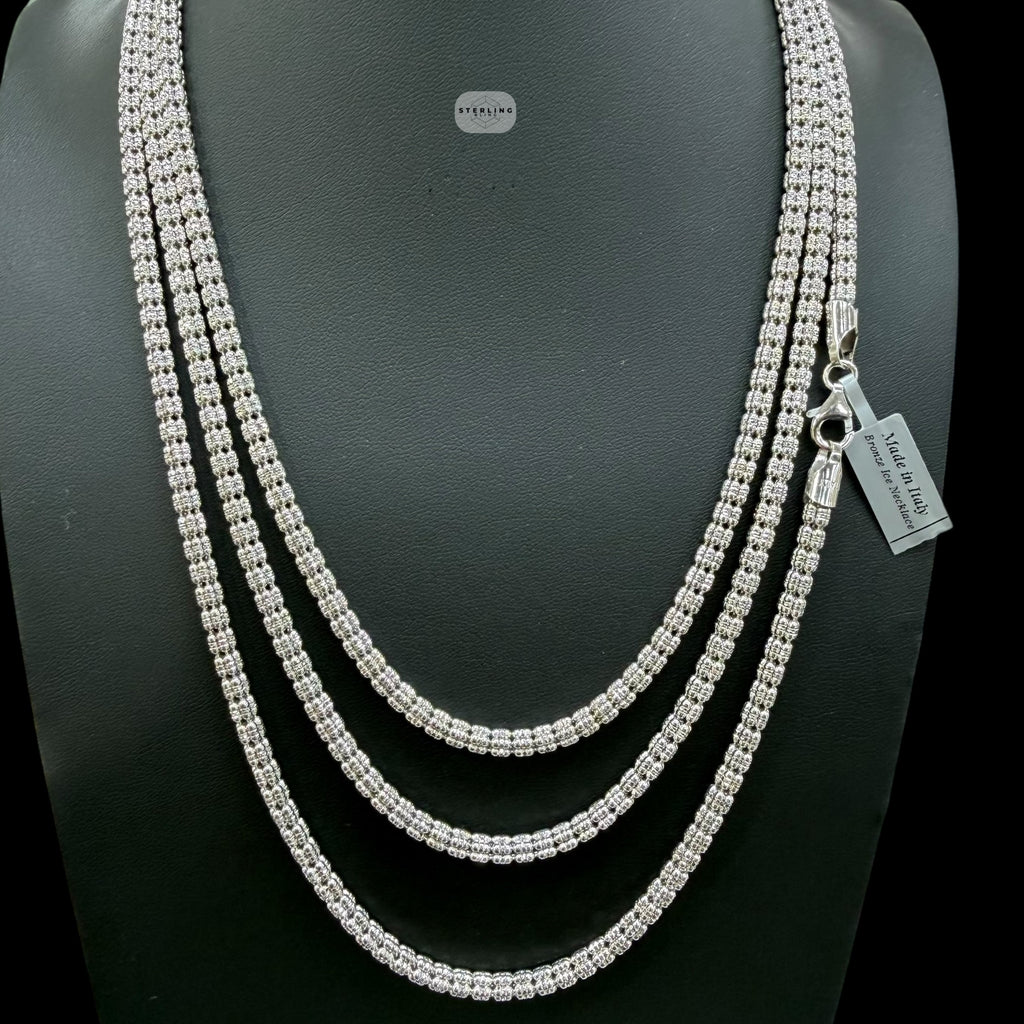 Made in Italy 4mm Silver Ice Chain, Italian Bronze Chain, 4mm Necklace or Bracelet, 8", 20", 22", 24" Made in Italy Layering Ice Link Chain